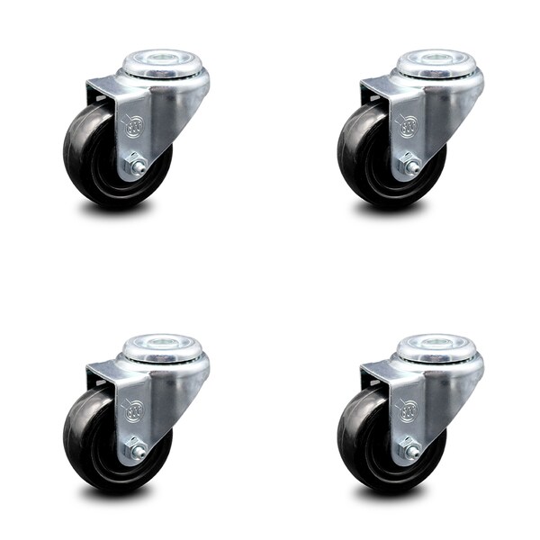 3 Inch Hard Rubber Wheel Swivel Bolt Hole Caster Set